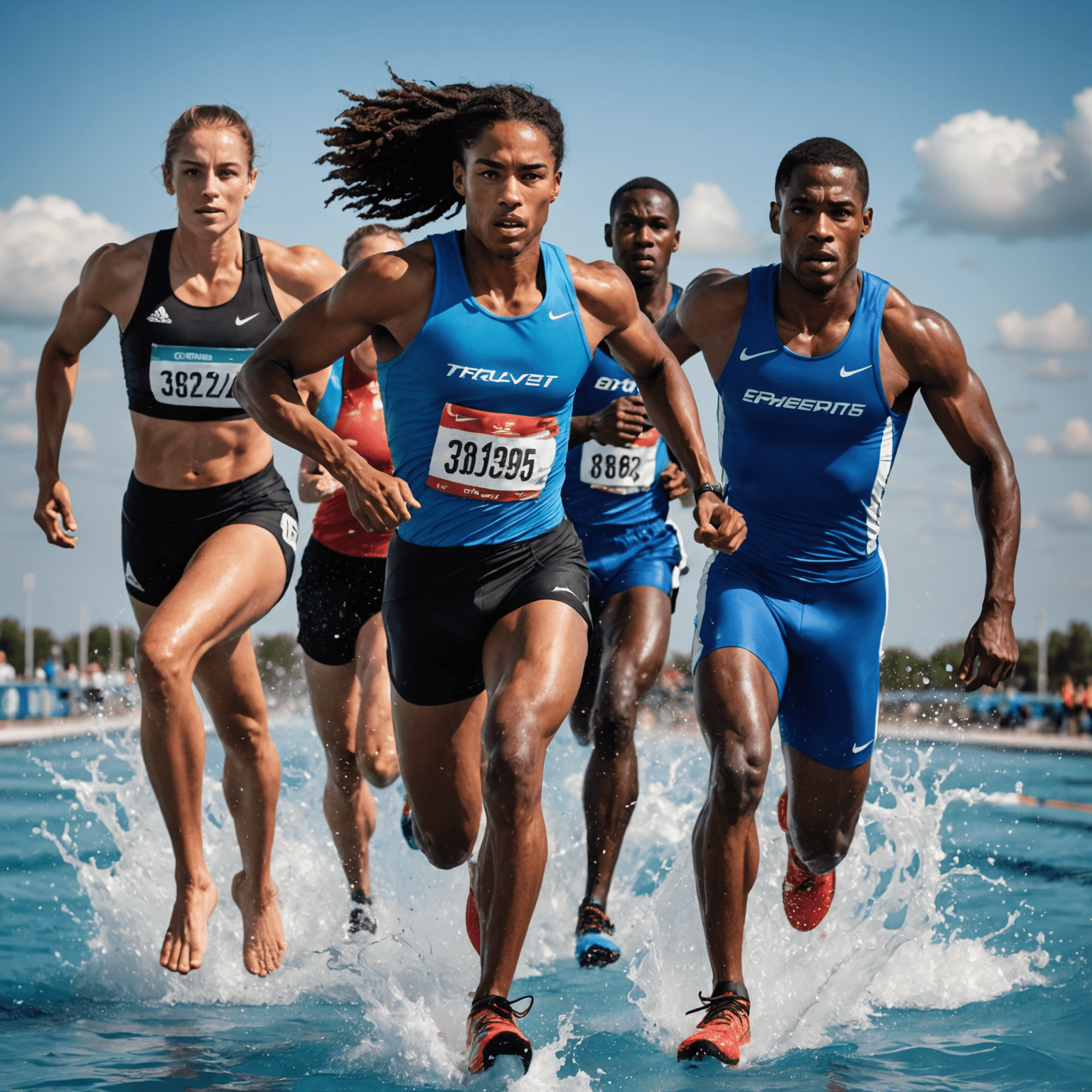 A diverse group of athletes in action, showcasing various sports like running, swimming, and team sports. The image conveys energy, determination, and peak performance.