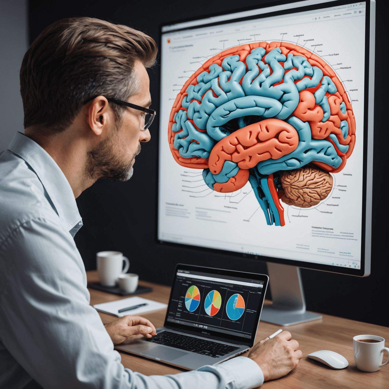 A split image showing a brain scan and a person engaged in a coaching session, illustrating the scientific approach to coaching